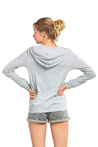 Sofra Women's Thin Cotton Zip Up Hoodie Jacket (XL, Heather Gray)