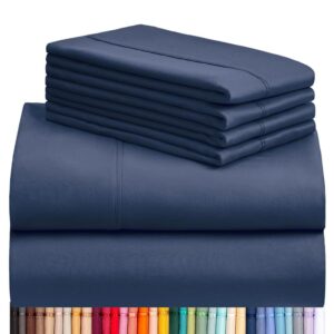 luxclub 6 pc queen sheet set, bed sheets queen size, deep pockets 18" eco friendly wrinkle free cooling bed sheets machine washable hotel bedding silky soft - navy queen