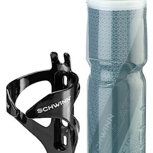 Schwinn Bike Bottle Holder with Reflective Insulated Water Bottle, 26 Oz. BPA-Free Squeeze Sport Bottle and Durable Polymer Cage, Easy To Mount Cycling Accessory