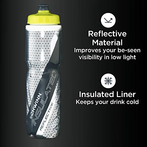 Schwinn Bike Bottle Holder with Reflective Insulated Water Bottle, 26 Oz. BPA-Free Squeeze Sport Bottle and Durable Polymer Cage, Easy To Mount Cycling Accessory