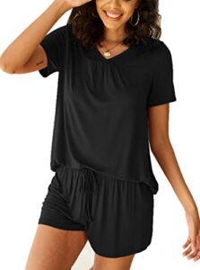avidlove women's shorts pajama set 2 piece lounge set women short sleeve sleepwear nightwear pjs s-xxl black