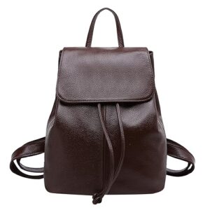 genuine leather backpack for women elegant ladies travel shoulder bag coffee brown