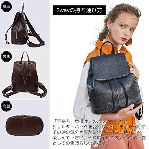 Genuine Leather Backpack for Women Elegant Ladies Travel Shoulder Bag Coffee Brown