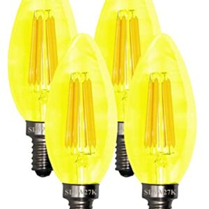 SLEEKLIGHTING 5 Watt E12 LED Filament Candelabra Yellow Light Bulb, (60W Incandescent Replacement) Chandelier Torpedo Tip, Clear Glass Cover E12 Base 4 Pack