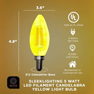 SLEEKLIGHTING 5 Watt E12 LED Filament Candelabra Yellow Light Bulb, (60W Incandescent Replacement) Chandelier Torpedo Tip, Clear Glass Cover E12 Base 4 Pack