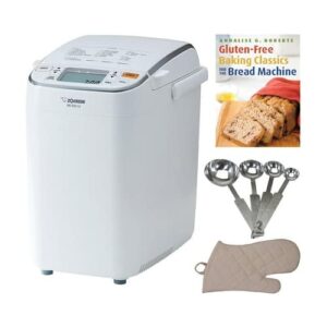 zojirushi home bakery maestro breadmaker bundle with gluten-free book, oven mitt and spoon-set (4 items)