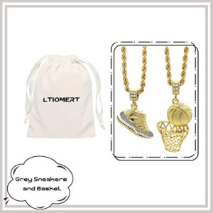 Men's Hip Hop Sports Necklace Gold Plated Vintage Black Sneakers and Basket Fade Resistant 24" Cord Chain