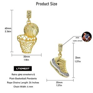 Men's Hip Hop Sports Necklace Gold Plated Vintage Black Sneakers and Basket Fade Resistant 24" Cord Chain