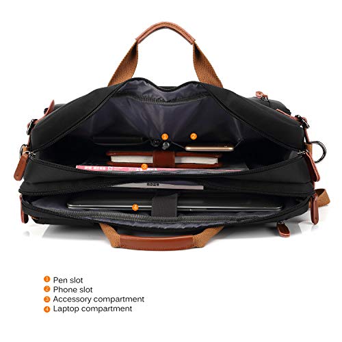 CoolBELL Convertible Backpack Messenger Shoulder Bag Laptop Case Handbag Business Briefcase Multi-Functional Travel Rucksack Fits 17.3 Inch Laptop for Men/Women (Black)