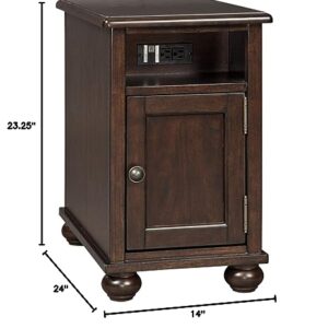 Signature Design by Ashley Barilanni Traditional Chair Side End Table with 1 Storage Cubby, 2 Fixed Shelves, 2 USB Ports & Outlets, Dark Brown