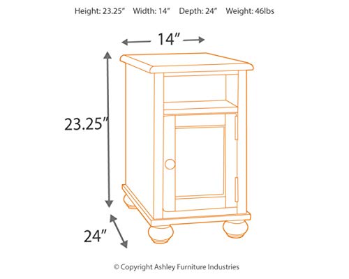 Signature Design by Ashley Barilanni Traditional Chair Side End Table with 1 Storage Cubby, 2 Fixed Shelves, 2 USB Ports & Outlets, Dark Brown