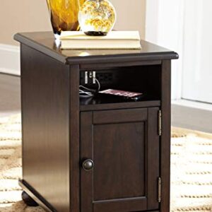 Signature Design by Ashley Barilanni Traditional Chair Side End Table with 1 Storage Cubby, 2 Fixed Shelves, 2 USB Ports & Outlets, Dark Brown