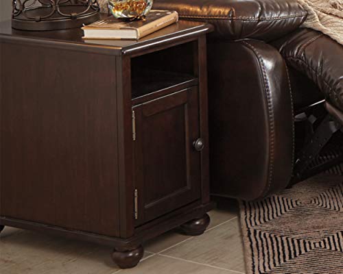 Signature Design by Ashley Barilanni Traditional Chair Side End Table with 1 Storage Cubby, 2 Fixed Shelves, 2 USB Ports & Outlets, Dark Brown