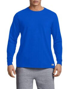 russell athletic mens cotton performance long sleeve t-shirt, royal, l