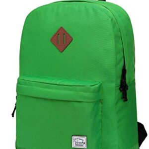 VASCHY Lightweight Backpack for School, Classic Basic Water Resistant Casual Daypack for Travel with Bottle Side Pockets (Green)