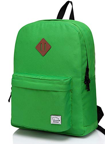 VASCHY Lightweight Backpack for School, Classic Basic Water Resistant Casual Daypack for Travel with Bottle Side Pockets (Green)