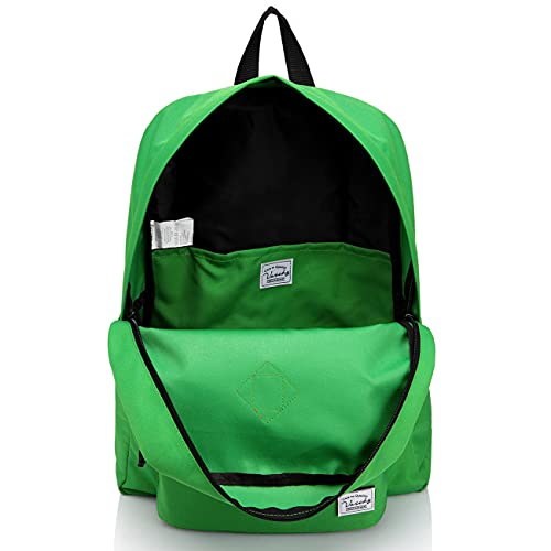 VASCHY Lightweight Backpack for School, Classic Basic Water Resistant Casual Daypack for Travel with Bottle Side Pockets (Green)