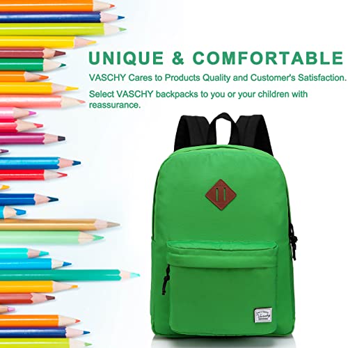 VASCHY Lightweight Backpack for School, Classic Basic Water Resistant Casual Daypack for Travel with Bottle Side Pockets (Green)