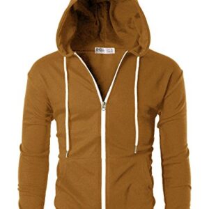 Ohoo Mens Slim Fit Lightweight Zip Up Hoodie with Pockets Long Sleeve Full-Zip Hooded Sweatshirt/DCF002-CAMEL-M