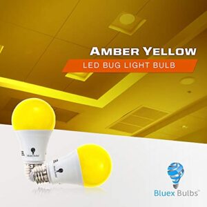 2-Pack BlueX A19 Amber Yellow LED Bug Light Bulb No Blue Light Outdoor 650 Lumens 120V E26 Medium Base LED 9.5 - Watt (60-watt Replacement) A19 Outdoor Bug LED Warm Light Bulb