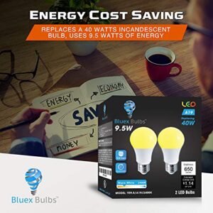 2-Pack BlueX A19 Amber Yellow LED Bug Light Bulb No Blue Light Outdoor 650 Lumens 120V E26 Medium Base LED 9.5 - Watt (60-watt Replacement) A19 Outdoor Bug LED Warm Light Bulb