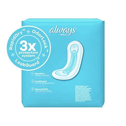 Always Maxi Feminine Pads For Women, Size 1 Regular Absorbency, Multipack, Without Wings, Unscented, 48 Count x 6 Packs (288 Count total)