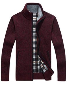 yeokou men's slim fit zip up casual knitted cardigan sweaters with pockets (large, wine red)