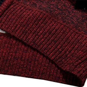 Yeokou Men's Slim Fit Zip Up Casual Knitted Cardigan Sweaters With Pockets (Large, Wine Red)