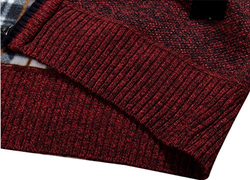 Yeokou Men's Slim Fit Zip Up Casual Knitted Cardigan Sweaters With Pockets (Large, Wine Red)