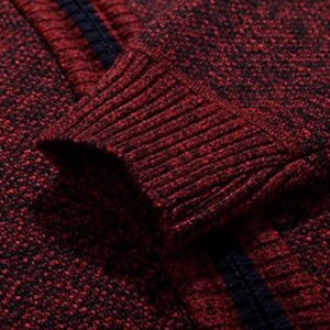 Yeokou Men's Slim Fit Zip Up Casual Knitted Cardigan Sweaters With Pockets (Large, Wine Red)