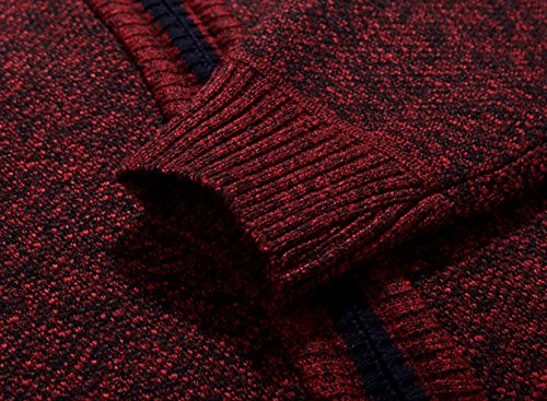 Yeokou Men's Slim Fit Zip Up Casual Knitted Cardigan Sweaters With Pockets (Large, Wine Red)