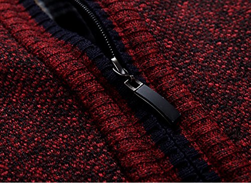 Yeokou Men's Slim Fit Zip Up Casual Knitted Cardigan Sweaters With Pockets (Large, Wine Red)