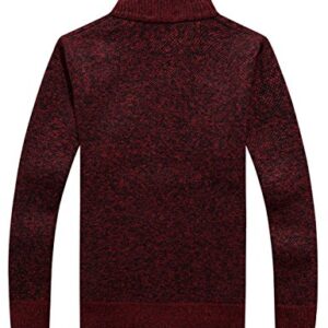 Yeokou Men's Slim Fit Zip Up Casual Knitted Cardigan Sweaters With Pockets (Large, Wine Red)