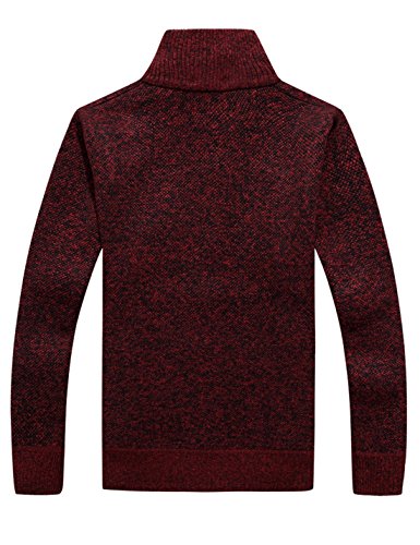 Yeokou Men's Slim Fit Zip Up Casual Knitted Cardigan Sweaters With Pockets (Large, Wine Red)