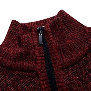 Yeokou Men's Slim Fit Zip Up Casual Knitted Cardigan Sweaters With Pockets (Large, Wine Red)