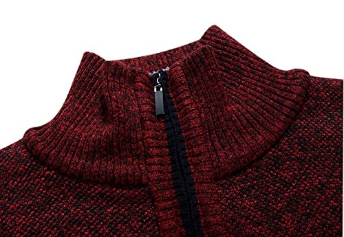 Yeokou Men's Slim Fit Zip Up Casual Knitted Cardigan Sweaters With Pockets (Large, Wine Red)