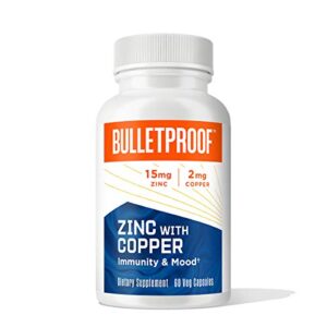 bulletproof zinc with copper capsules, 60 count, minerals and antioxidant supplement for immunity and mood