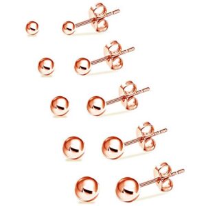 uhibros hypoallergenic studs earrings 316l surgical stainless steel earrings round ball earring for women men 5 pairs assorted sizes(4mm-8mm)
