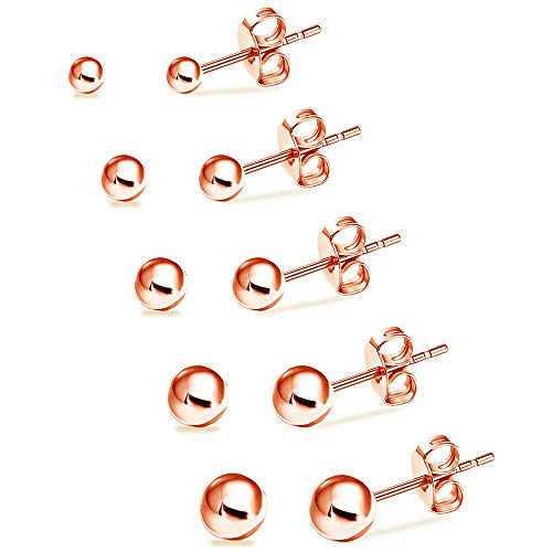 UHIBROS Hypoallergenic Studs Earrings 316L Surgical Stainless Steel Earrings Round Ball Earring for Women Men 5 Pairs Assorted Sizes(4mm-8mm)