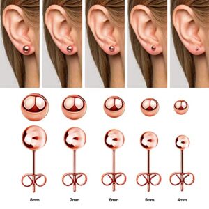 UHIBROS Hypoallergenic Studs Earrings 316L Surgical Stainless Steel Earrings Round Ball Earring for Women Men 5 Pairs Assorted Sizes(4mm-8mm)