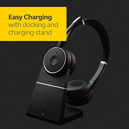 Jabra Evolve 75 MS Wireless Headset, Stereo – Includes Link 370 USB Adapter – Bluetooth Headset with World-Class Speakers, Active Noise-Cancelling Microphone, All Day Battery