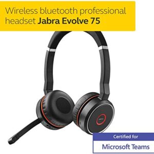 Jabra Evolve 75 MS Wireless Headset, Stereo – Includes Link 370 USB Adapter – Bluetooth Headset with World-Class Speakers, Active Noise-Cancelling Microphone, All Day Battery