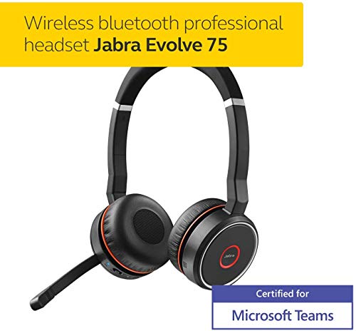 Jabra Evolve 75 MS Wireless Headset, Stereo – Includes Link 370 USB Adapter – Bluetooth Headset with World-Class Speakers, Active Noise-Cancelling Microphone, All Day Battery