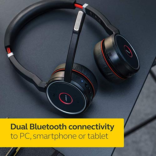 Jabra Evolve 75 MS Wireless Headset, Stereo – Includes Link 370 USB Adapter – Bluetooth Headset with World-Class Speakers, Active Noise-Cancelling Microphone, All Day Battery