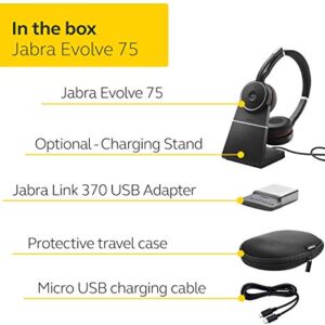 Jabra Evolve 75 MS Wireless Headset, Stereo – Includes Link 370 USB Adapter – Bluetooth Headset with World-Class Speakers, Active Noise-Cancelling Microphone, All Day Battery