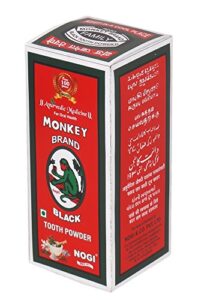 ayurvedic medicine-monkey brand black toothpowder is made with activated neemwood charcoal and herbs based on an ancient vedic text the sidhayog samhita. natural teeth whitening and holistic oral care