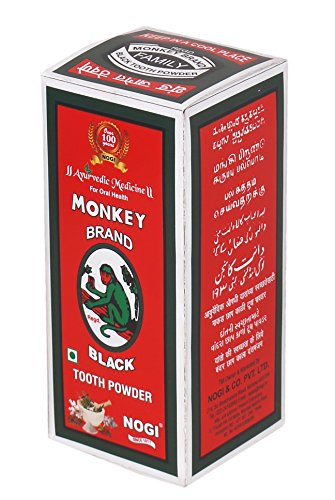 Ayurvedic medicine-Monkey Brand Black Toothpowder is made with activated neemwood charcoal and herbs based on an ancient Vedic text the Sidhayog Samhita. Natural teeth whitening and holistic oral care