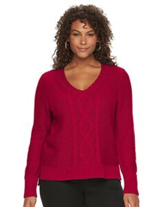 chaps women's cable-knit v-neck long sleeve sweater (medium, rich red)