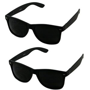 shadyveu super dark round sunglasses uv400 casual blacked out 80's retro shades (soft 2-pack deal, dark black)