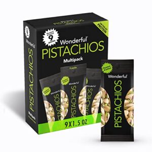 wonderful pistachios in shell, roasted and salted nuts, 1.5 ounce bag (pack of 9), protein snack, on-the-go, individually wrapped healthy snack